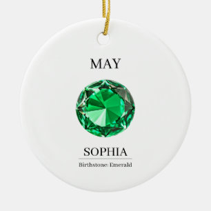 May Birthstone Birthday Name Emerald Ceramic Tree Decoration