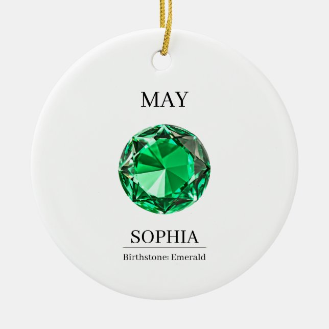 May Birthstone Birthday Name Emerald Ceramic Tree Decoration (Front)