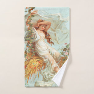 May Christmas be Bright and Happy, Antique Card Hand Towel