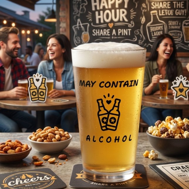 May Contain Alcohol Pint Glass – Funny Drinking (Creator Uploaded)