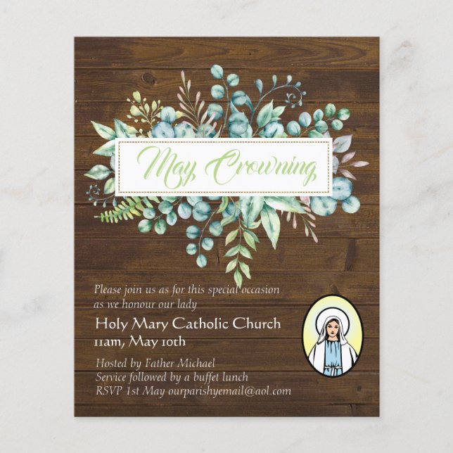 May Crowning Invites Virgin Mary Catholic Invites (Front)
