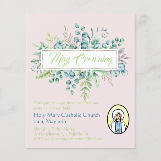 May Crowning Invites Virgin Mary Catholic Invites (Front)