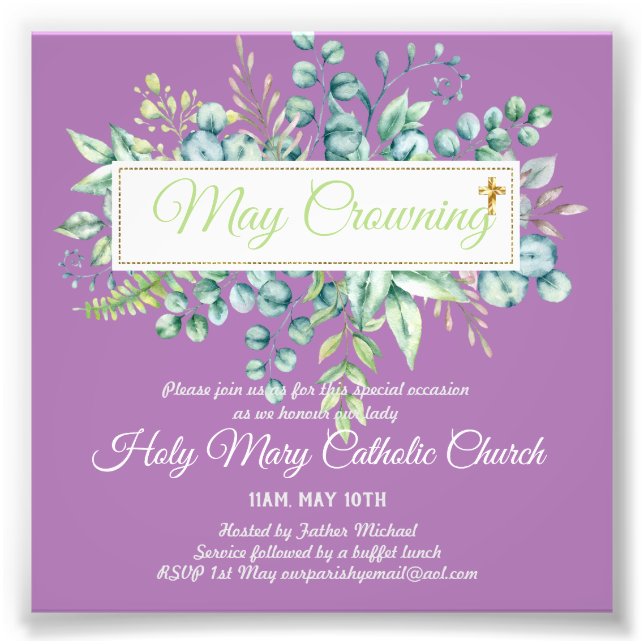 May Crowning Invites Virgin Mary Catholic Invites Photo Print (Front)