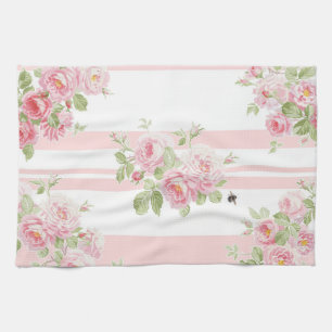 May Day Summer Roses peony stripe Tea Towel