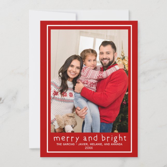May Days Be Merry & Bright Red Typography Photo Holiday Card (Front)