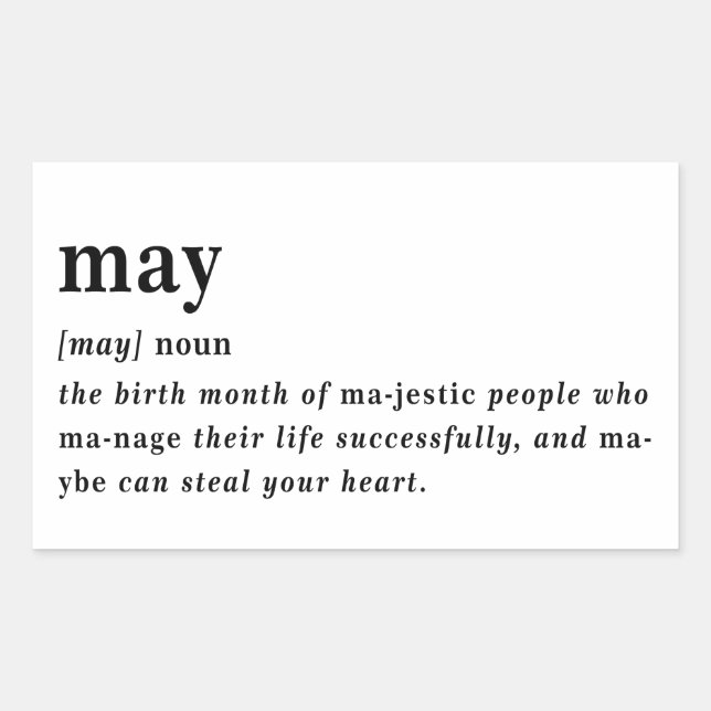 May Definition Birthday Rectangular Sticker (Front)