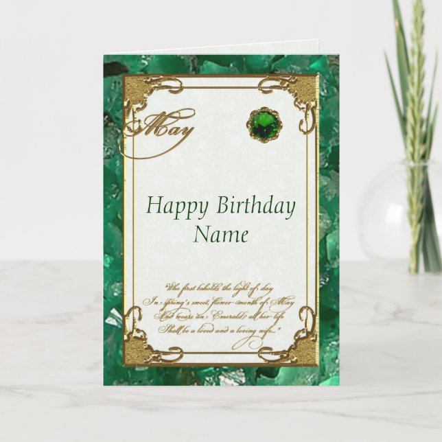 May Emerald Birthstone Birthday Card (Front)