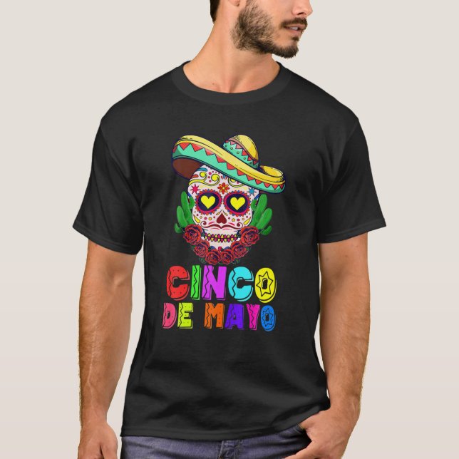 May Five Mexican Cross Sunglasses Skull Musta T-Shirt (Front)