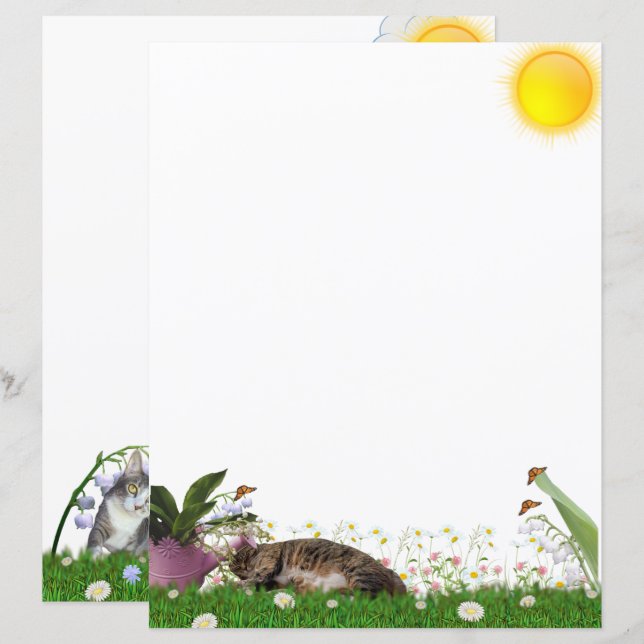 May Flowers and Cats Stationery (Front/Back)