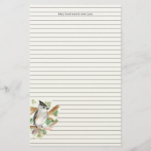 May God Watch Over You Titmouse Bird Lined Stationery