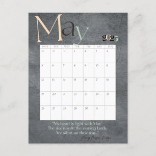 May Grey Modern Monthly Calendar 2025 Postcard