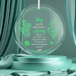 May Hawthorn |Lily of the Valley Birthday Keepsake Glass Tree Decoration<br><div class="desc">May actually has two flowers and two gemstones in celebration of birthdays for this month: flowers -- hawthorn and lily of the valley; gemstones - emerald and agate. This design features both. This design features all details in emerald green and agate on a white background. We have paired it with...</div>