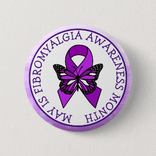 May is Fibromyalgia Butterfly Awareness Month 6 Cm Round Badge
