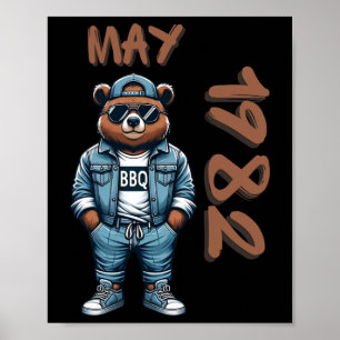 May King Grill Master Bear Bbq Lover Dad Birthday Poster