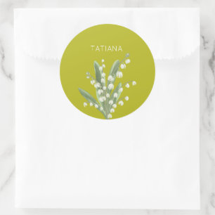 May Lily of the Valley Floral Bouquet Custom Name Classic Round Sticker