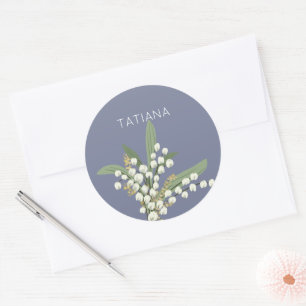 May Lily of the Valley Floral Bouquet Custom Name Classic Round Sticker