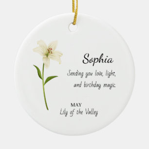 May Lily of the Valley Personalised Birthday Ceramic Tree Decoration