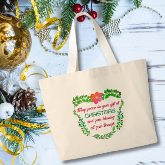 MAY PEACE BE YOUR GIFT AT CHRISTMAS LARGE TOTE BAG