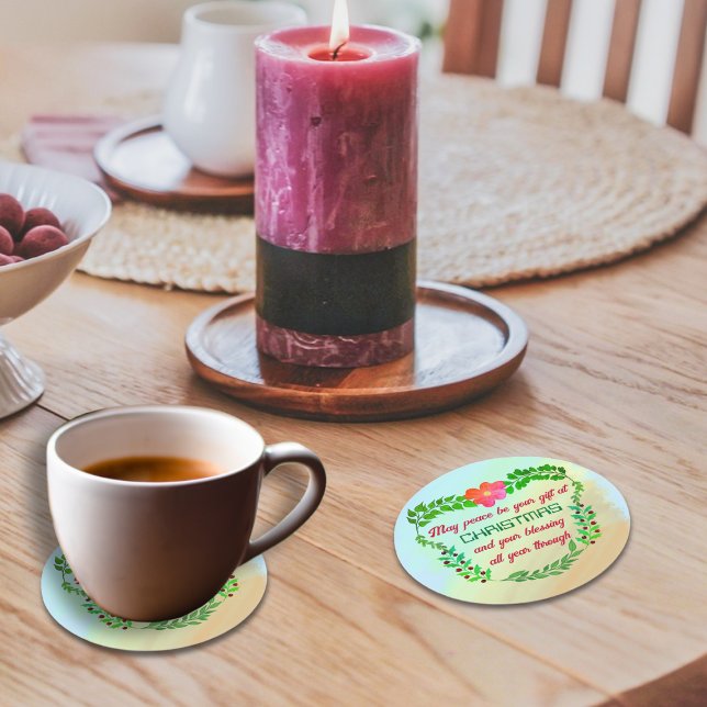 MAY PEACE BE YOUR GIFT AT CHRISTMAS  ROUND PAPER COASTER (Creator Uploaded)
