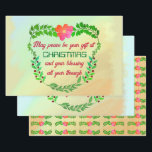 MAY PEACE BE YOUR GIFT AT CHRISTMAS WRAPPING PAPER SHEET<br><div class="desc">This design template allows you to create your own text, you can personalise it to suit your event. The design appears Christmas quote " MAY PEACE BE YOUR GIFT AT CHRISTMAS AND YOUR BLESSING ALL YEAR THROUGH " with red and green colours surrounded by green leaves, floral and red berries...</div>