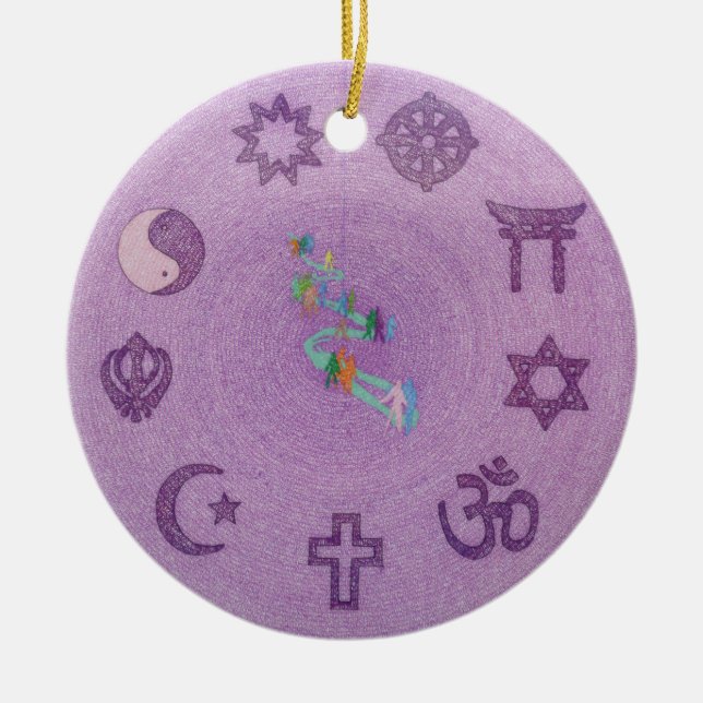 May Peace Prevail On Earth Mandala Ceramic Tree Decoration (Front)