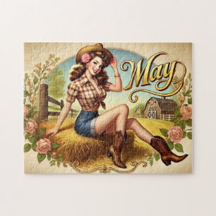 May Retro Country Cowgirl Western Pin-Up  Jigsaw Puzzle