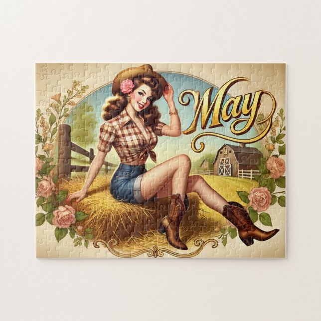 May Retro Country Cowgirl Western Pin-Up  Jigsaw Puzzle (Horizontal)