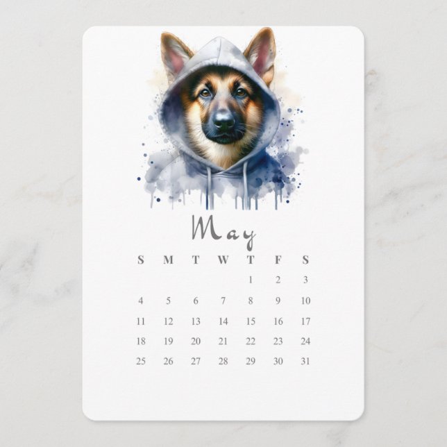 May Stand-Alone Calendar German Shepherd Dog Art Menu (Front)