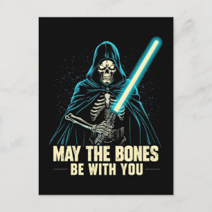 May the Bones Be With You Skeleton Warrior Holiday Postcard