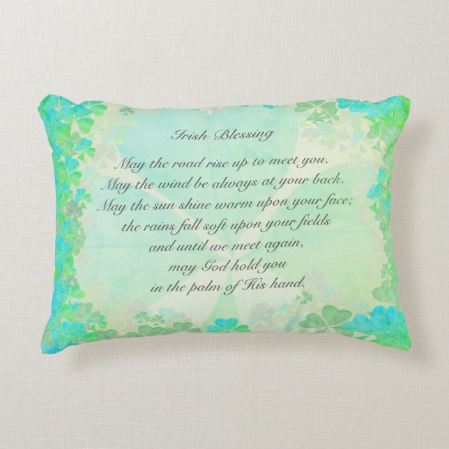 "May the road rise up..." Irish Blessing Shamrocks Decorative Cushion (Front)