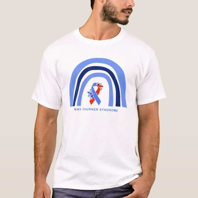 May-Thurner Syndrome Awareness Floral Blue Ribbon T-Shirt (Front)