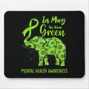 May We Wear Green Mental Health Awareness Elephant Mouse Pad