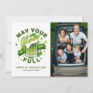 May Your Glass Be Full Green Beer Shamrock Irish Holiday Card