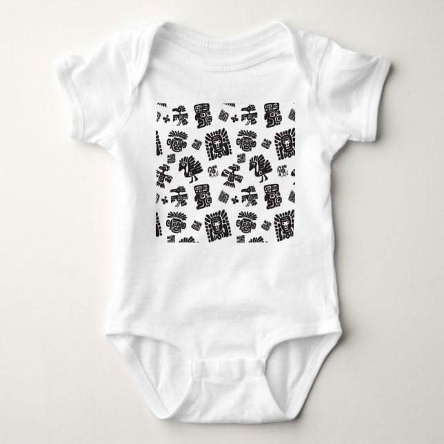 Maya Black White Ethnic Pattern Baby Bodysuit (Front)