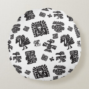 Maya Black White Ethnic Pattern Round Cushion