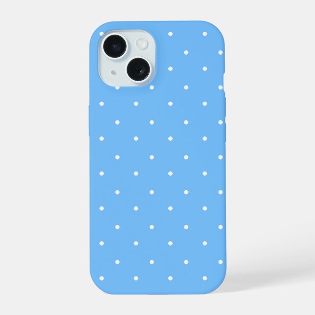 Maya Blue and White Polka Dots Pattern  iPhone 15 Case (Back)