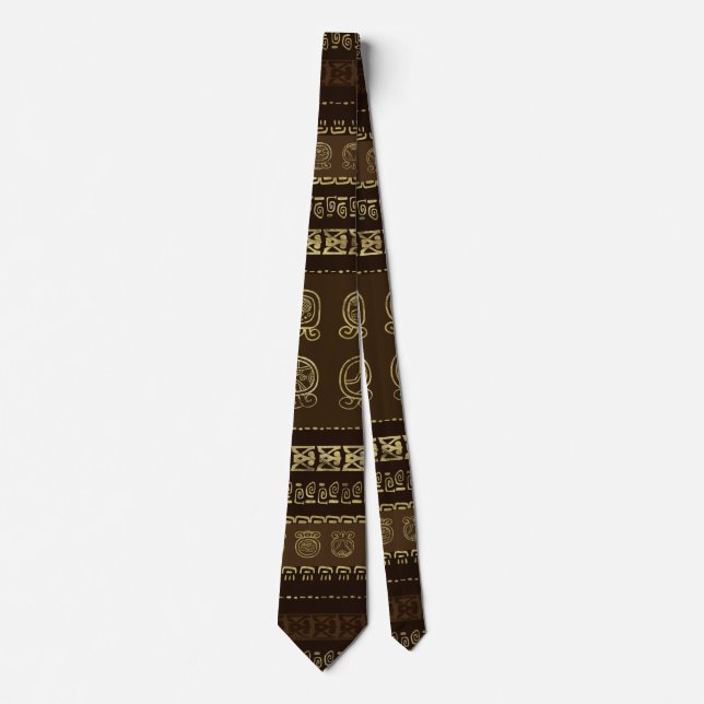 Maya Calendar Glyphs Gold on brown Tie (Front)