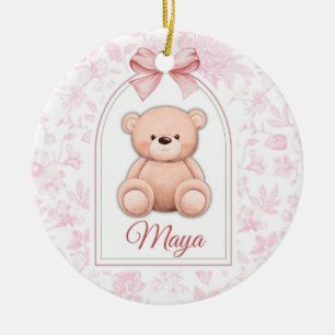 Maya   Custom Pink Teddy Bear Nursery Design  Ceramic Tree Decoration