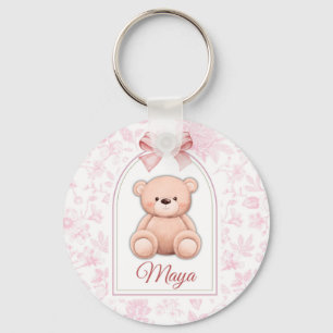 Maya   Custom Pink Teddy Bear Nursery Design  Key Ring
