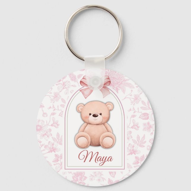Maya | Custom Pink Teddy Bear Nursery Design  Key Ring (Front)