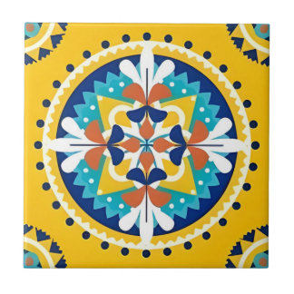 mayan art yellow green flower pattern tiles