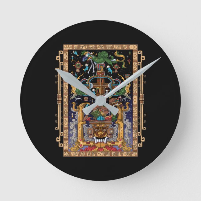 Mayan Astronaut King Pakal Round Clock (Front)