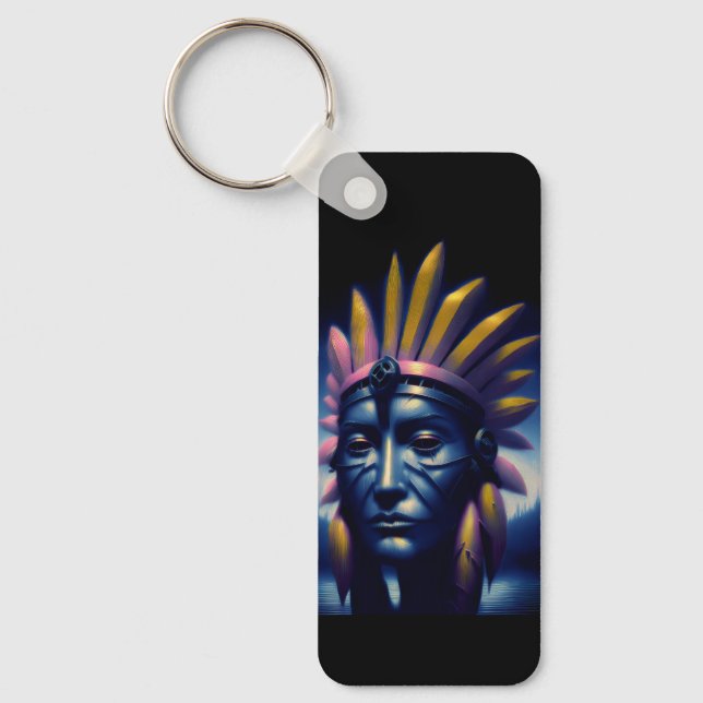 Mayan Chieftain With Hills In Background Key Ring (Front)