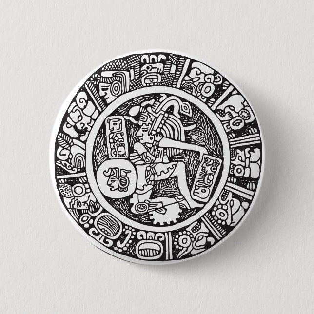 Mayan circle, Mexican hieroglyph(Maya) 6 Cm Round Badge (Front)