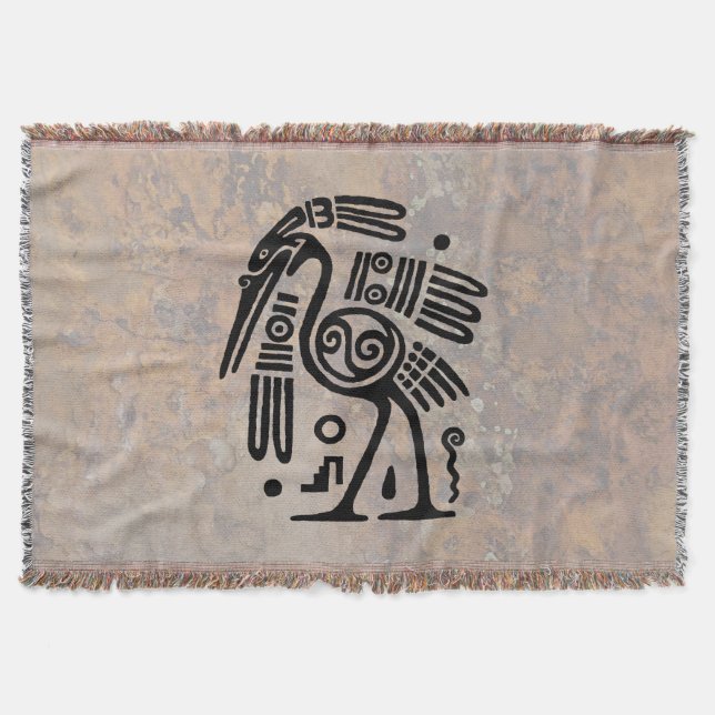 Mayan Crane Throw Blanket (Front)