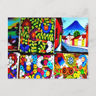 Mayan folkloric mural Guatemala postcard