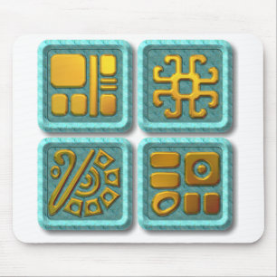 Mayan Glyphs-turquoise Mouse Pad