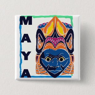 MAYAN MASK 15 CM SQUARE BADGE