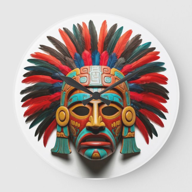 Mayan Mask Mexico Travel Large Clock (Front)