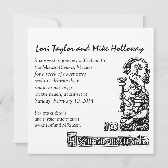 Mayan Riviera Mexico Beach Wedding Invitation Gold (Front)